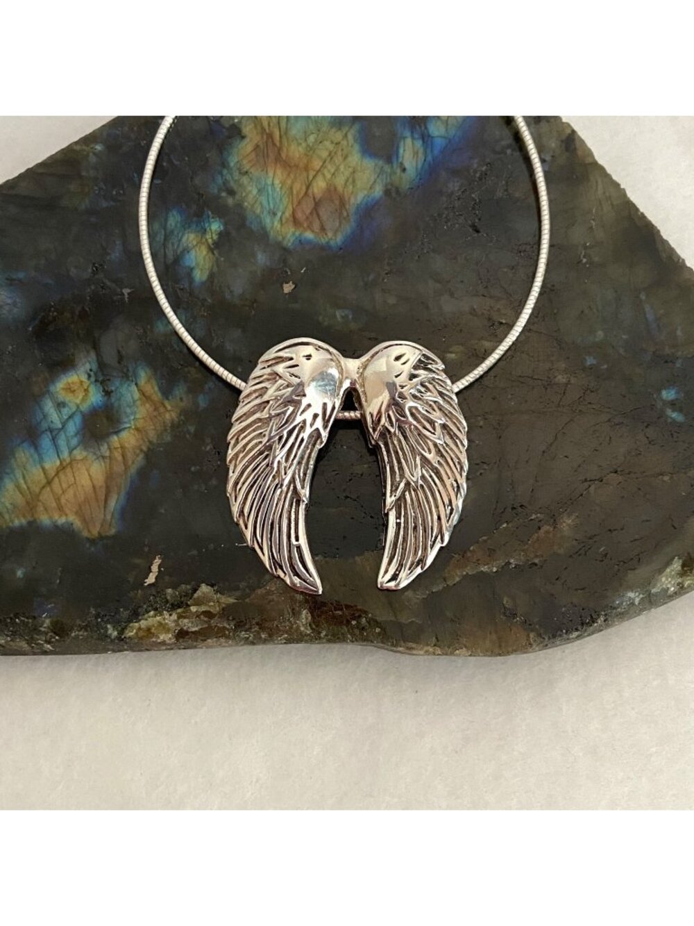 Sterling Silver 925 Italy Angel Wings Pendant Necklace 18" Round Snake Chain